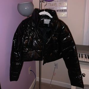 ASOS crop puffer black jacket with croc texture